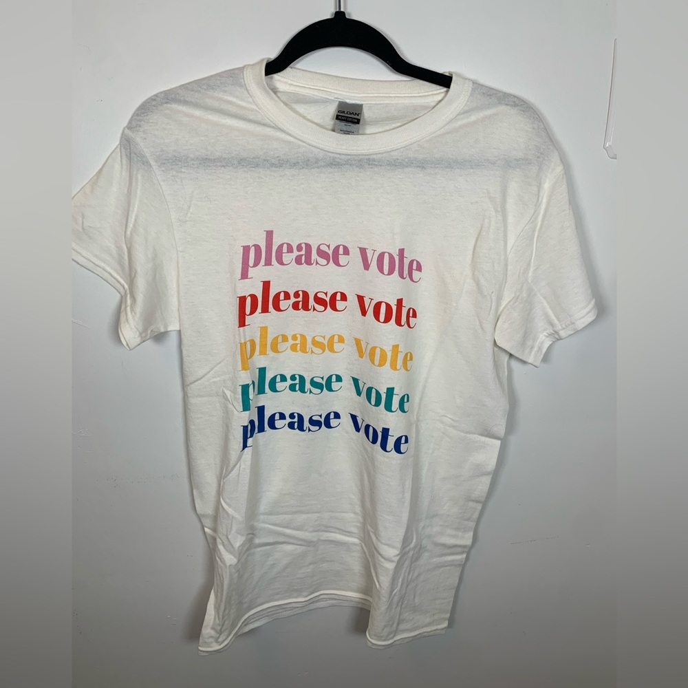 “Please Vote” Rainbow Graphic Tee - Gildan Heavy Cotton